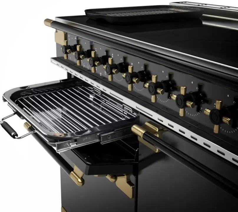 Piano de cuisson induction Falcon Elise Luxe 90 ELS90EIGBBE-EU noir brillant et laiton — 5 foyers, 2 fours électriques et gril séparé