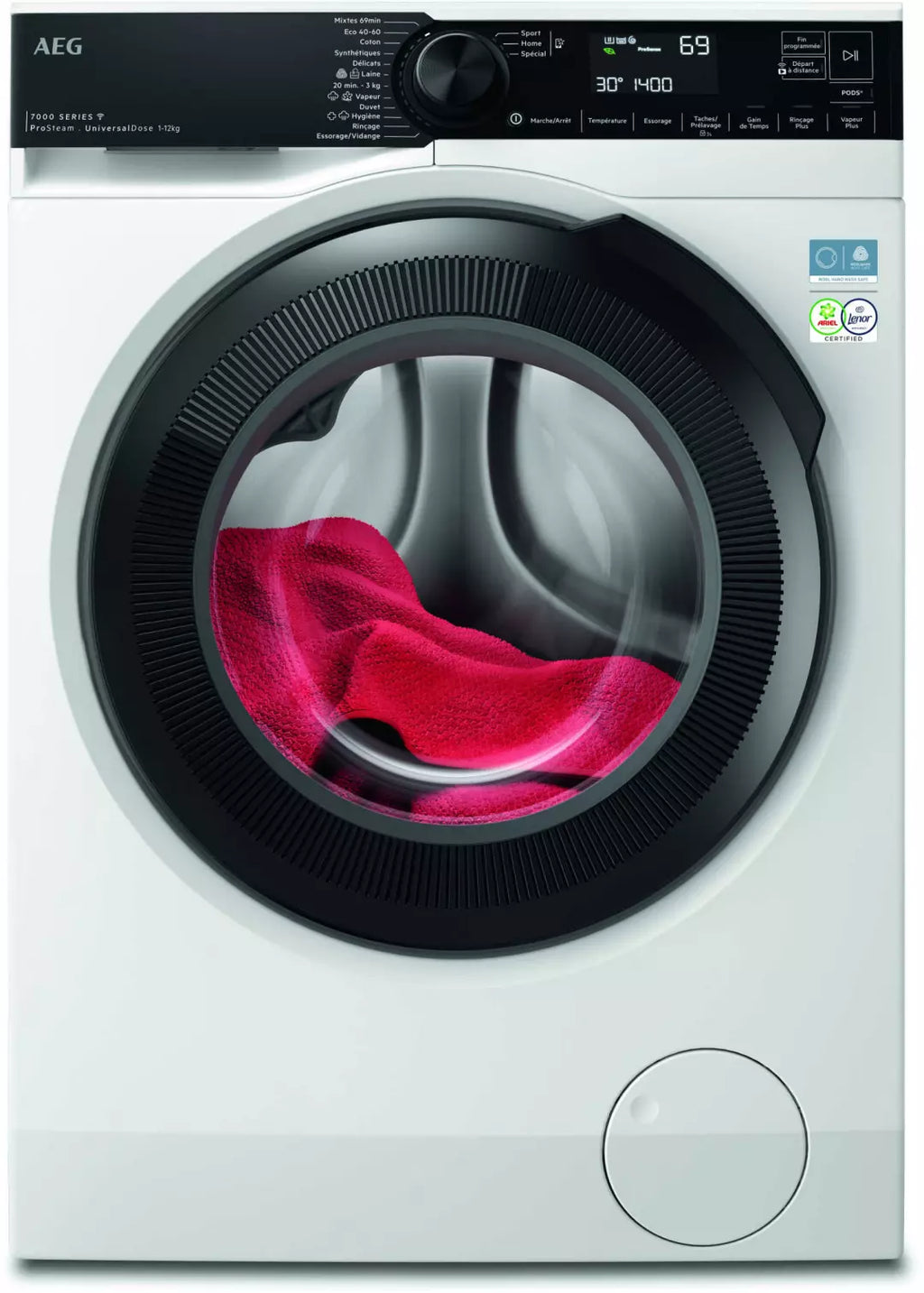 Lave-linge hublot AEG LFR73A124LV Série 7000 ProSteam® — 12 kg, 1 400 tr/min, classe A -20 %, vapeur et connecté