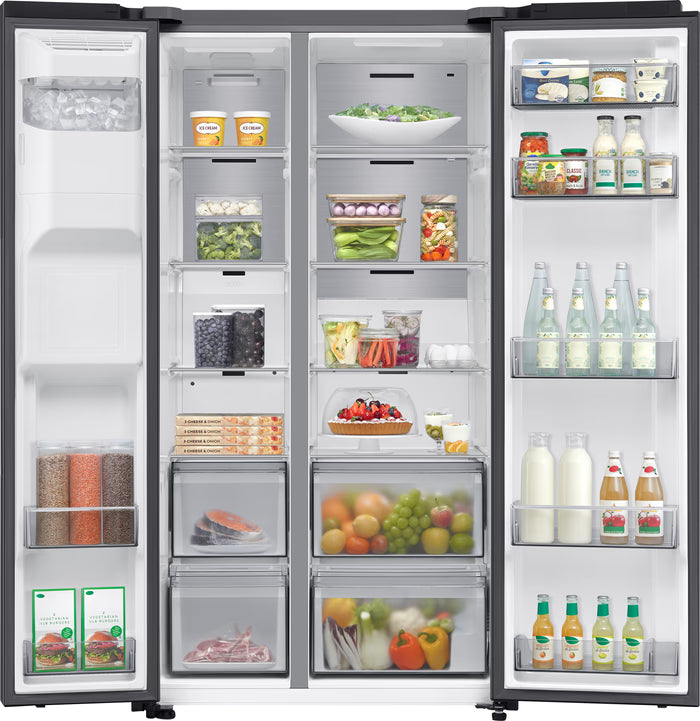 Réfrigérateur américain Samsung Bespoke AI RS70F66KBFEF — SpaceMax™ 634 L, classe B, 32 dB, Twin Cooling Plus™, distributeur eau & glace, Wi‑Fi SmartThings, Inox Noir | Electro‑Choc