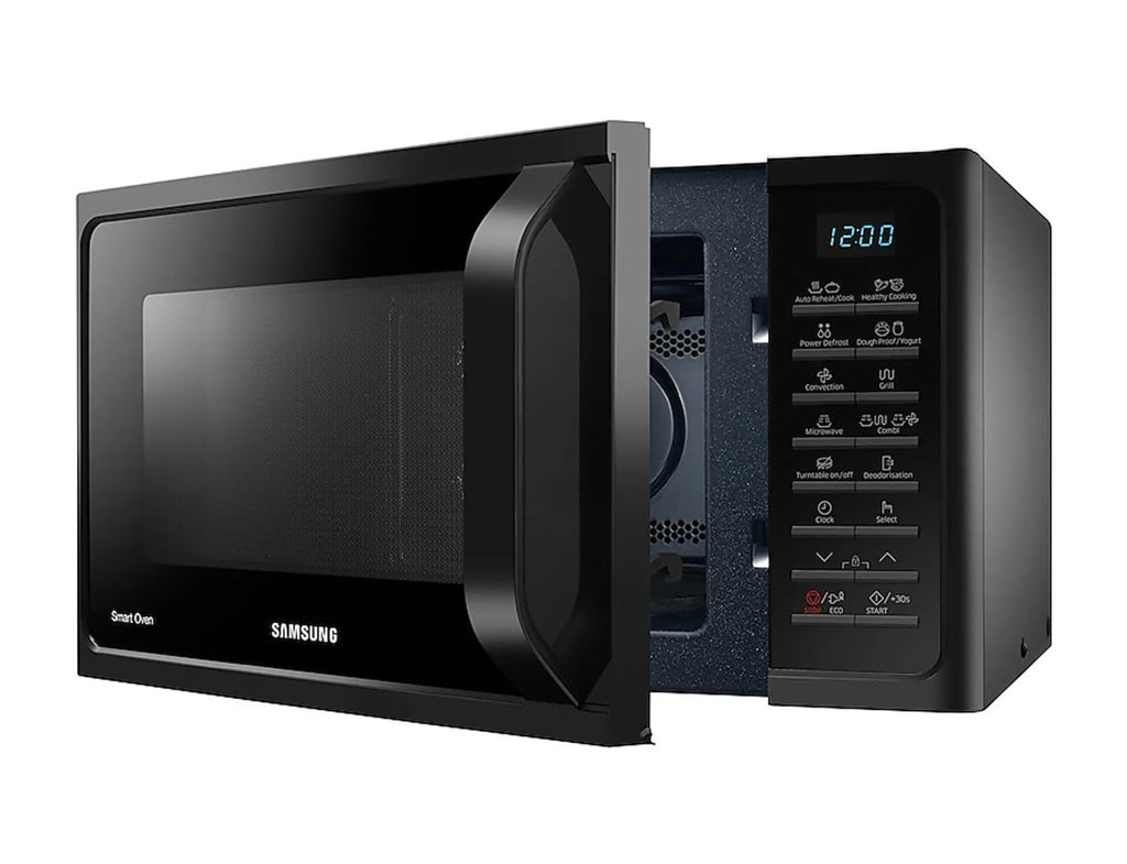 Micro-ondes combiné SAMSUNG MC28H5015AK/EF — 28 L, 900 W, Grill 1500 W, Chaleur tournante 2100 W, cavité céramique émail, plateau 32 cm (arrêt possible), menus automatiques, Slim Fry | Electro‑Choc