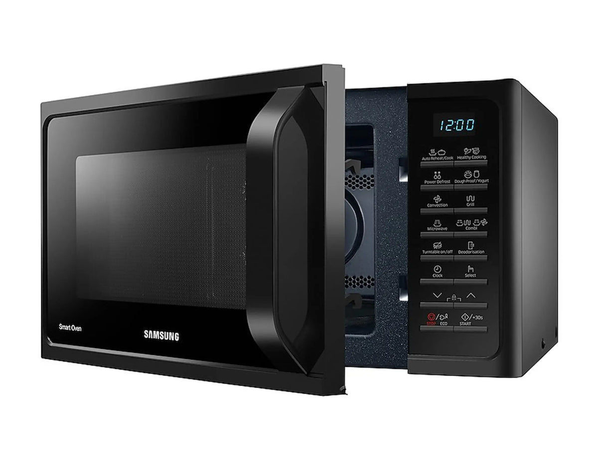 Micro-ondes combiné SAMSUNG MC28H5015AK/EF — 28 L, 900 W, Grill 1500 W, Chaleur tournante 2100 W, cavité céramique émail, plateau 32 cm (arrêt possible), menus automatiques, Slim Fry | Electro‑Choc