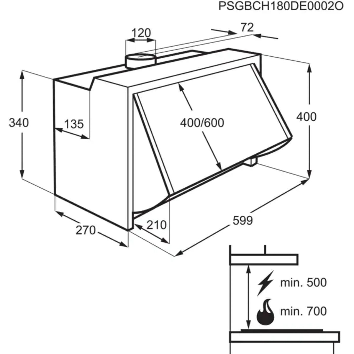 AEG DEB2631S geïntegreerde afzuigkap — 60 cm, 370 m³/u, led, 3 standen, grijs, energieklasse D