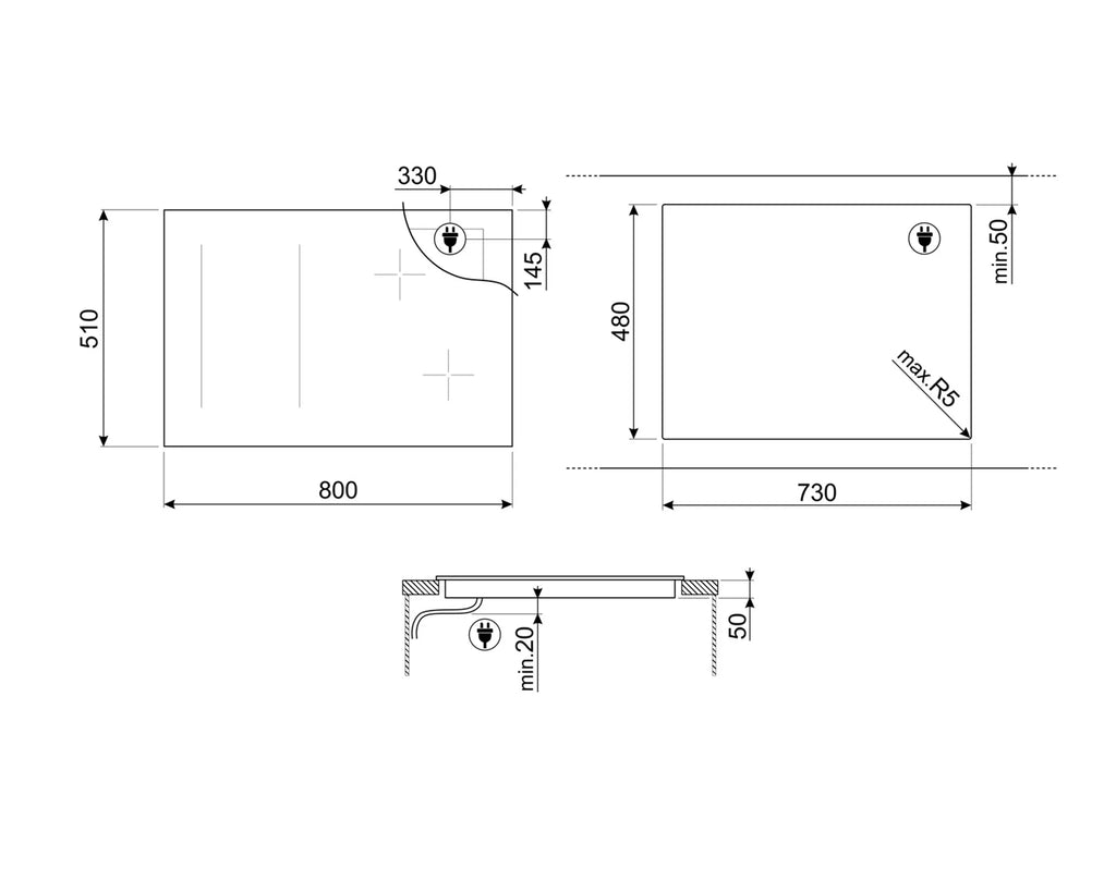 Table induction SMEG SIM3844D — 80 cm, Multizone, Evo Slider, Connexion hotte | Electro‑Choc