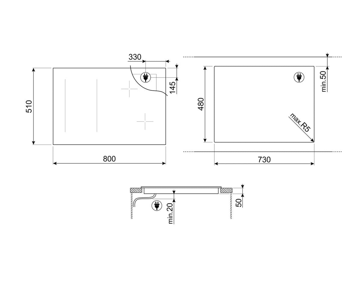 Table induction SMEG SIM3844D — 80 cm, Multizone, Evo Slider, Connexion hotte | Electro‑Choc