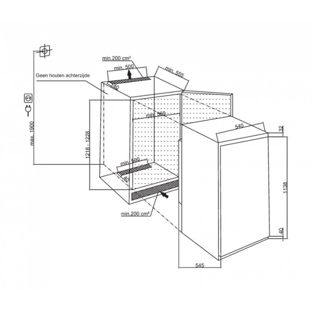 Réfrigérateur intégré BEKO BLSA210M4SN — 198 L, niche de 122cm, porte réversible, charnière coulissante, Classe E | Electro‑Choc