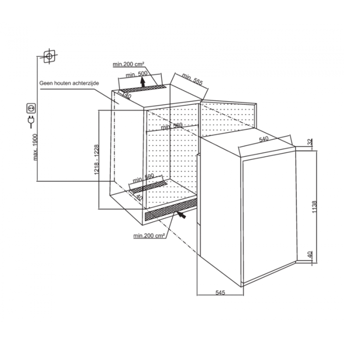 Réfrigérateur intégré BEKO BLSA210M4SN — 198 L, niche de 122cm, porte réversible, charnière coulissante, Classe E | Electro‑Choc