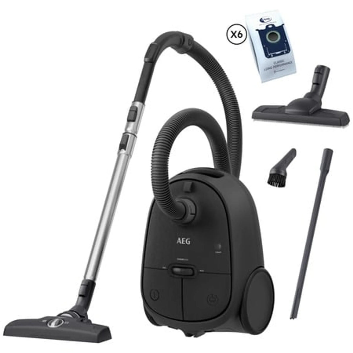 Aspirateur avec sac AEG CLEAN 6000 AB61C3GG — 73 dB, 3,5 L, filtration HEPA, brosses DustMagnet Silent + Parketto Pro, 50% plastique recyclé, indice réparabilité 8,6/10 | Electro‑Choc