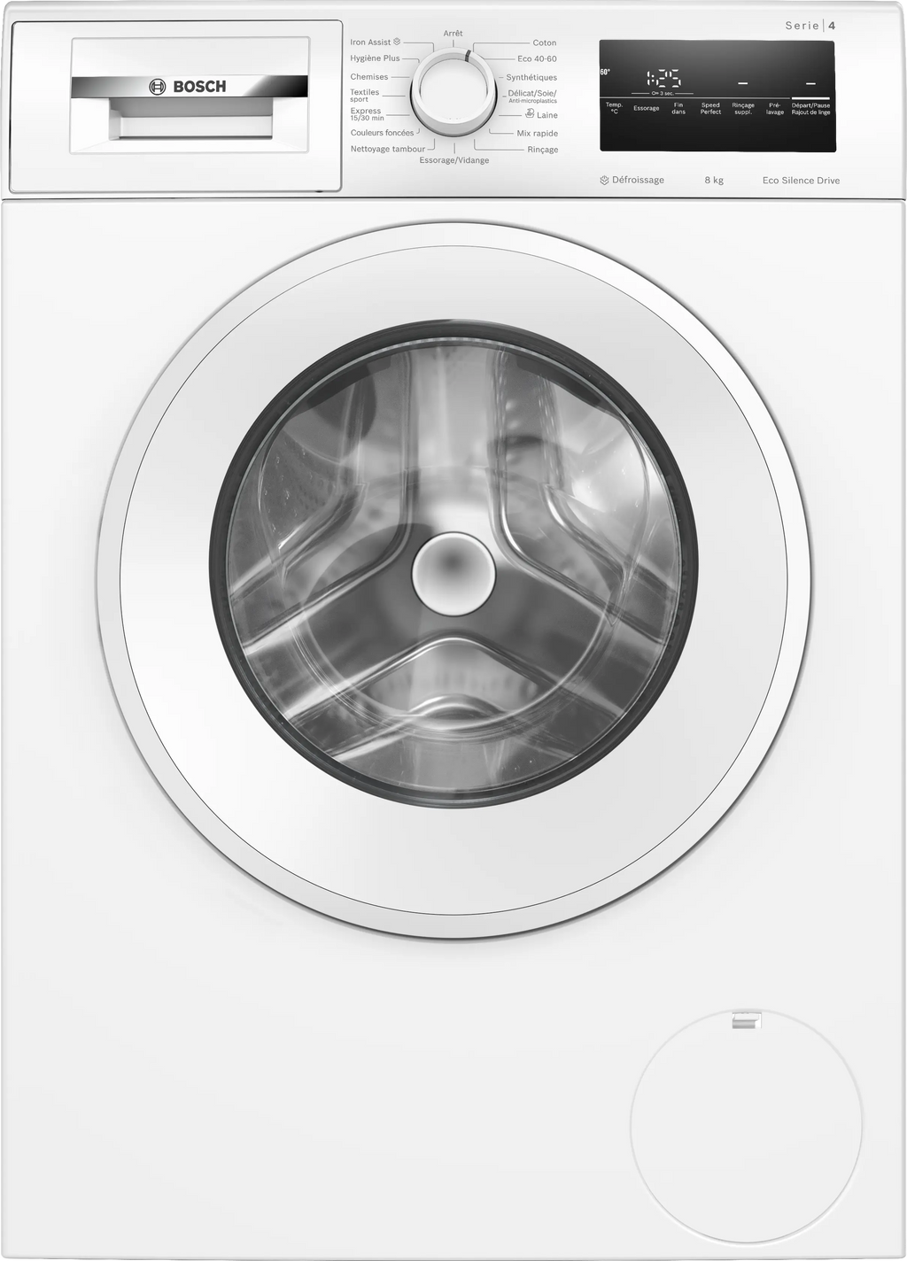 Lave-linge BOSCH WAN2827UFR Série 4 — 8 kg, 1400 tr/min, Classe A, Iron Assist, EcoSilence Drive