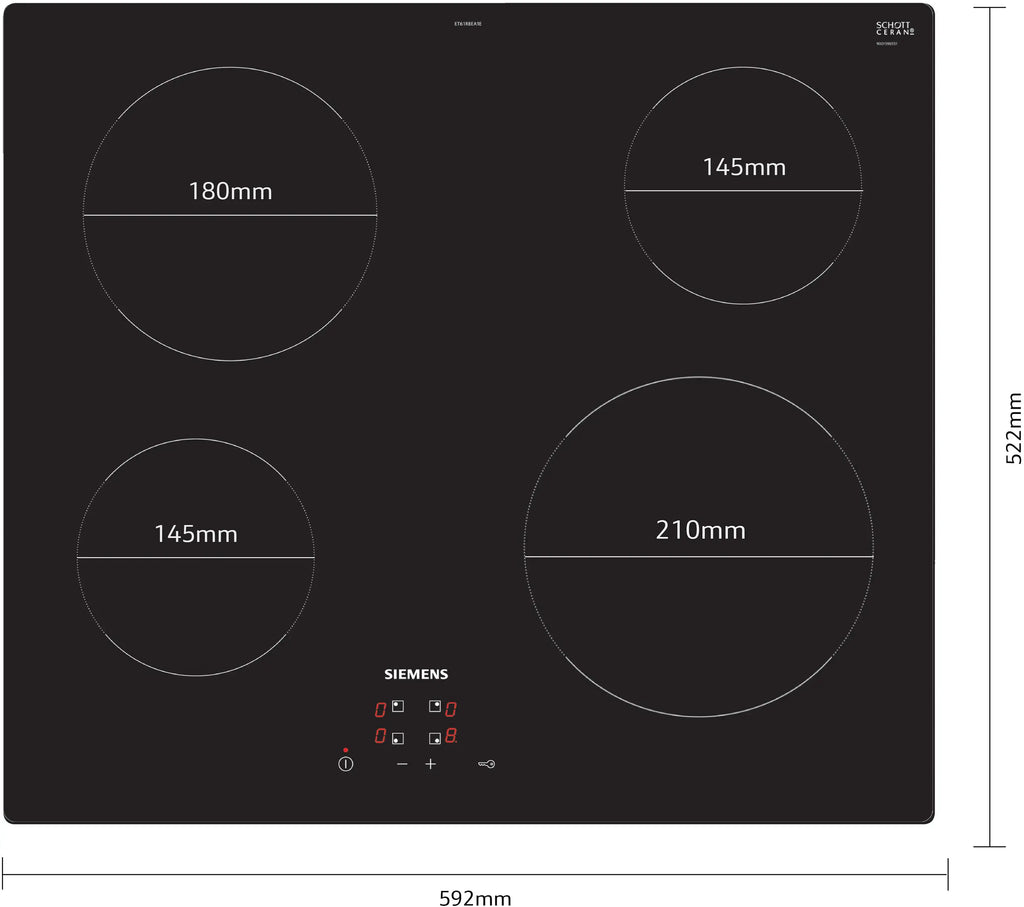 Taque de cuisson vitrocéramique SIEMENS ET61RBEB8E iQ100 — 60 cm, 4 zones, touchControl, Noir | Electro‑Choc