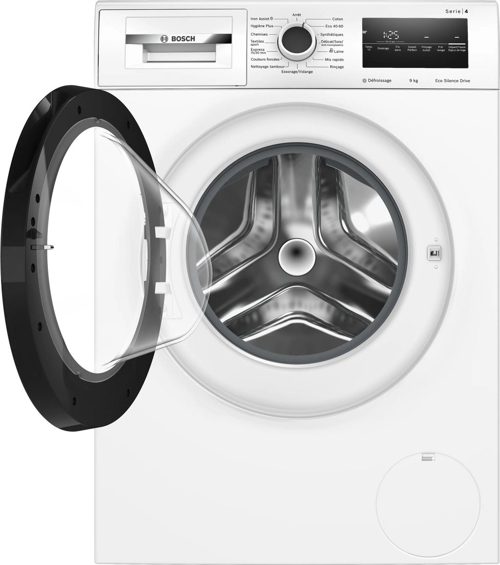 Lave-linge BOSCH WAN2823PFR Série 4 — 9 kg, 1400 tr/min, Classe A, Iron Assist, EcoSilence Drive