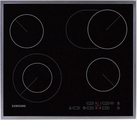 Table de cuisson vitrocéramique SAMSUNG NZ64F5RD9AB/EF — 60 cm, 4 zones radiantes, commande tactile Smart Touch, sécurité enfant, indicateur chaleur résiduelle, cadre inox | Electro‑Choc