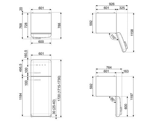 Réfrigérateur 2 portes SMEG FAB30RPG6 Années 50 (Vert d’Eau) — 294 L, Classe C, 34 dB, Inverter | Electro‑Choc