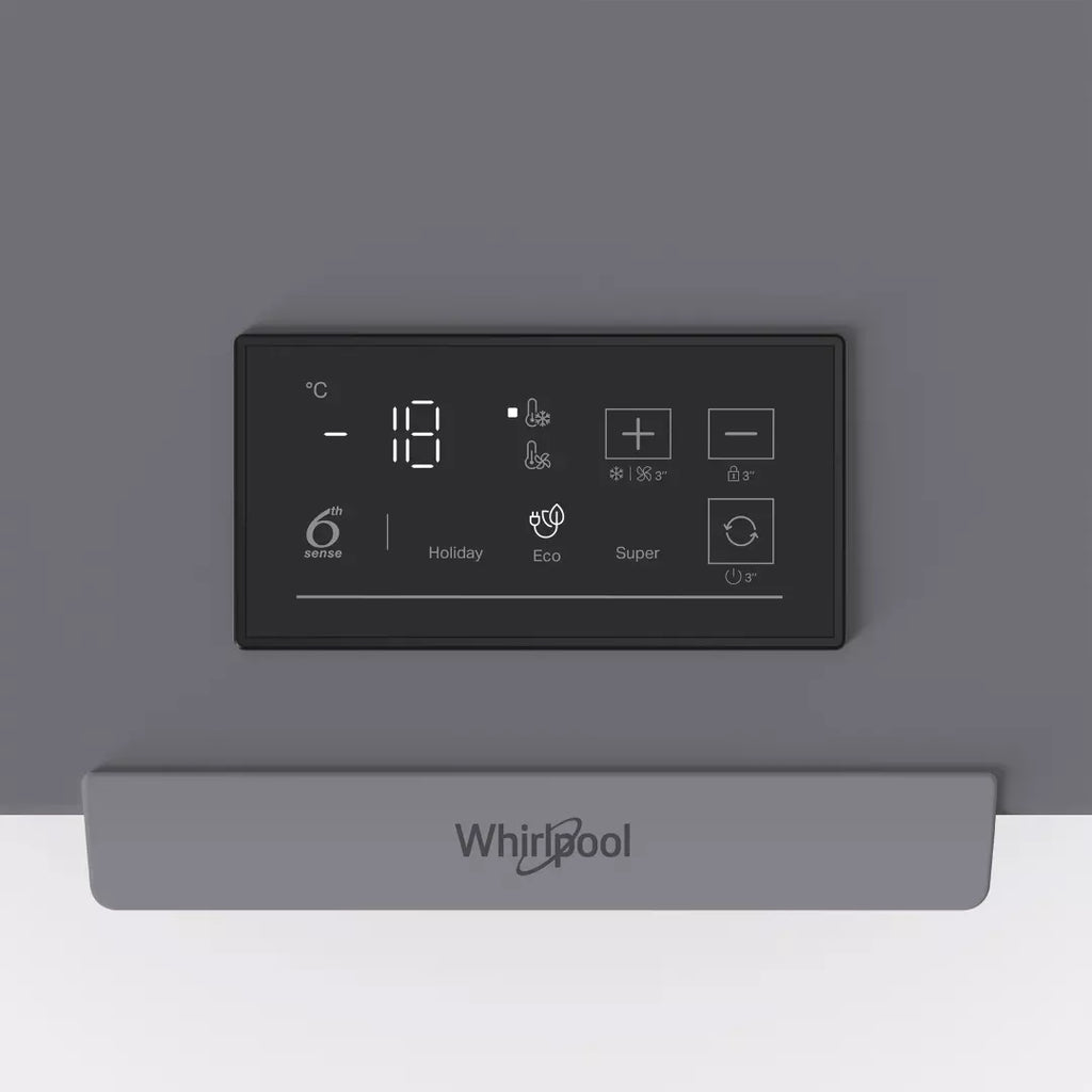 Congélateur coffre Whirlpool W3RHS44EG — 442 L, convertible en réfrigérateur, 6ème Sens, FreezerGuard -15°C, classe E, 4 paniers, gris | Electro‑Choc