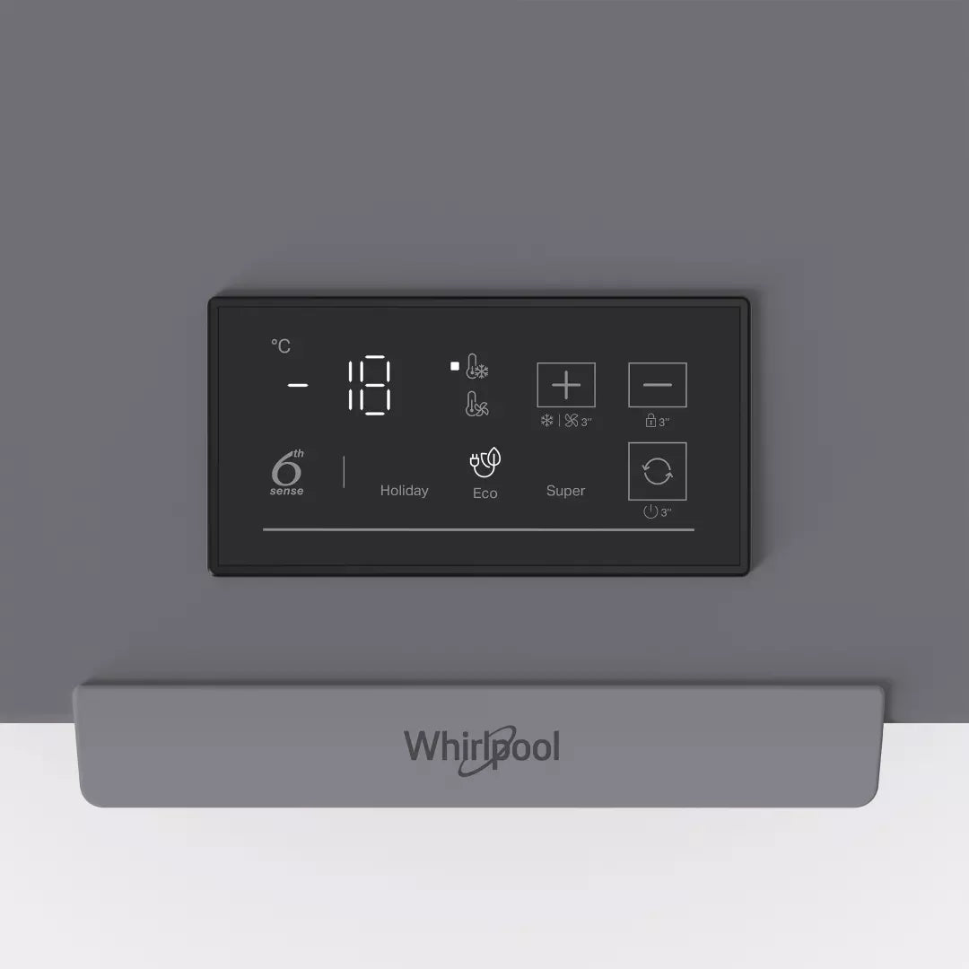 Congélateur coffre Whirlpool W3RHS44EG — 442 L, convertible en réfrigérateur, 6ème Sens, FreezerGuard -15°C, classe E, 4 paniers, gris | Electro‑Choc