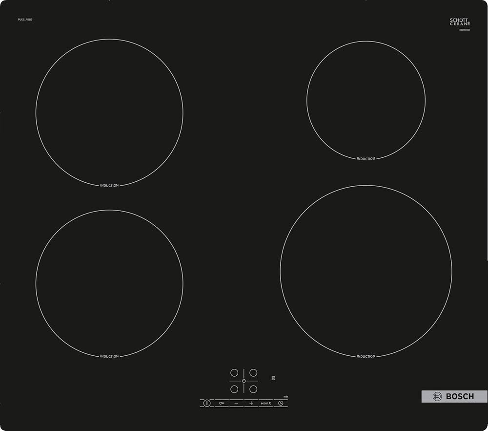 Taque à induction BOSCH PUE61RBB5E Série 4 — 60 cm, 4 foyers, PowerBoost, TouchSelect, Noir | Electro‑Choc