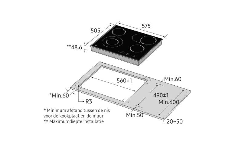 Table de cuisson vitrocéramique SAMSUNG NZ64F5RD9AB/EF — 60 cm, 4 zones radiantes, commande tactile Smart Touch, sécurité enfant, indicateur chaleur résiduelle, cadre inox | Electro‑Choc