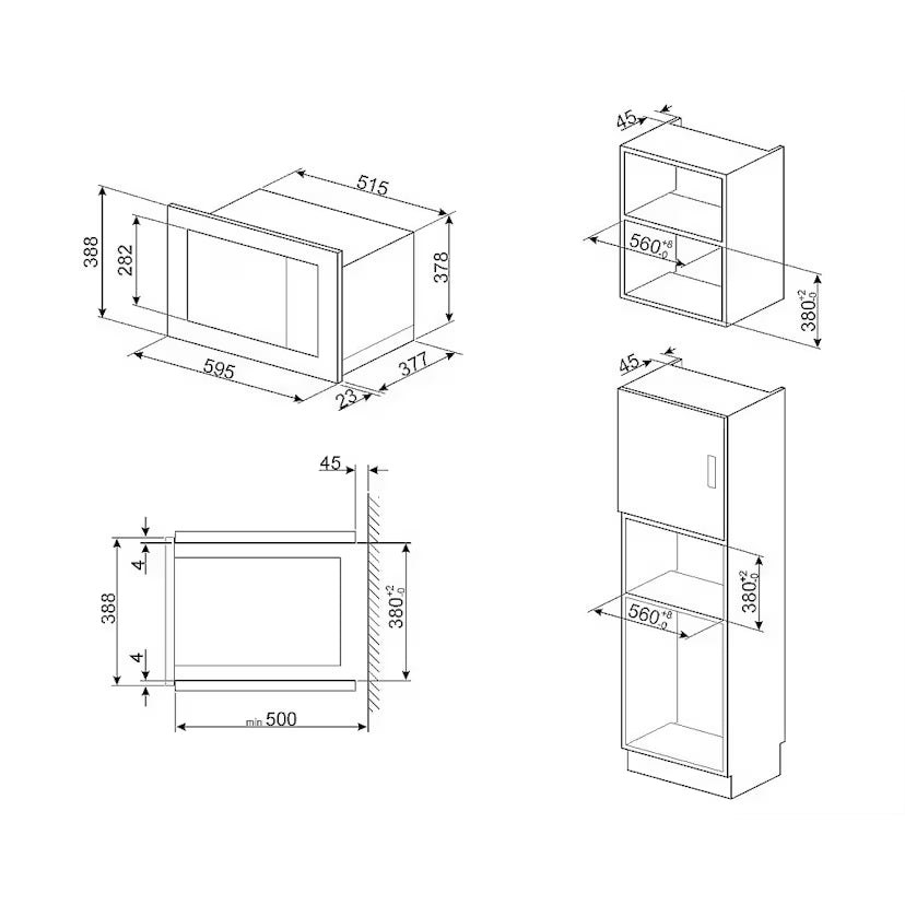 Micro‑ondes encastrable SMEG FMI325N Classica — 25 L — 900 W — Gril 1000 W — Programmes auto — Pizza — Verre Noir Eclipse