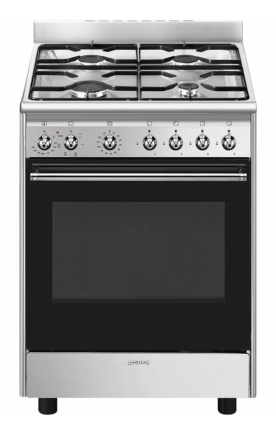 Cuisinière SMEG CX60GMX 60×60 (gaz + four électrique) Inox — 70 L, Vapor Clean, Classe A | Electro‑Choc