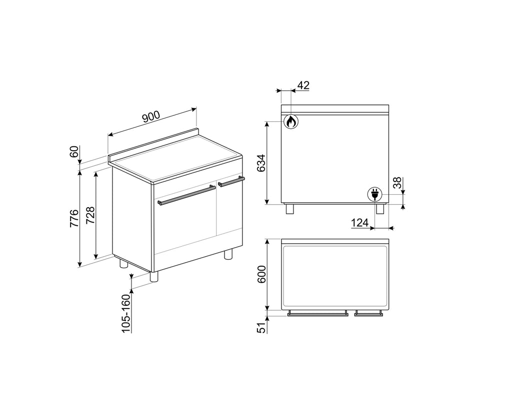Piano de cuisson SMEG SCB92MN8 90 cm – 2 fours électriques – 5 brûleurs gaz – Noir