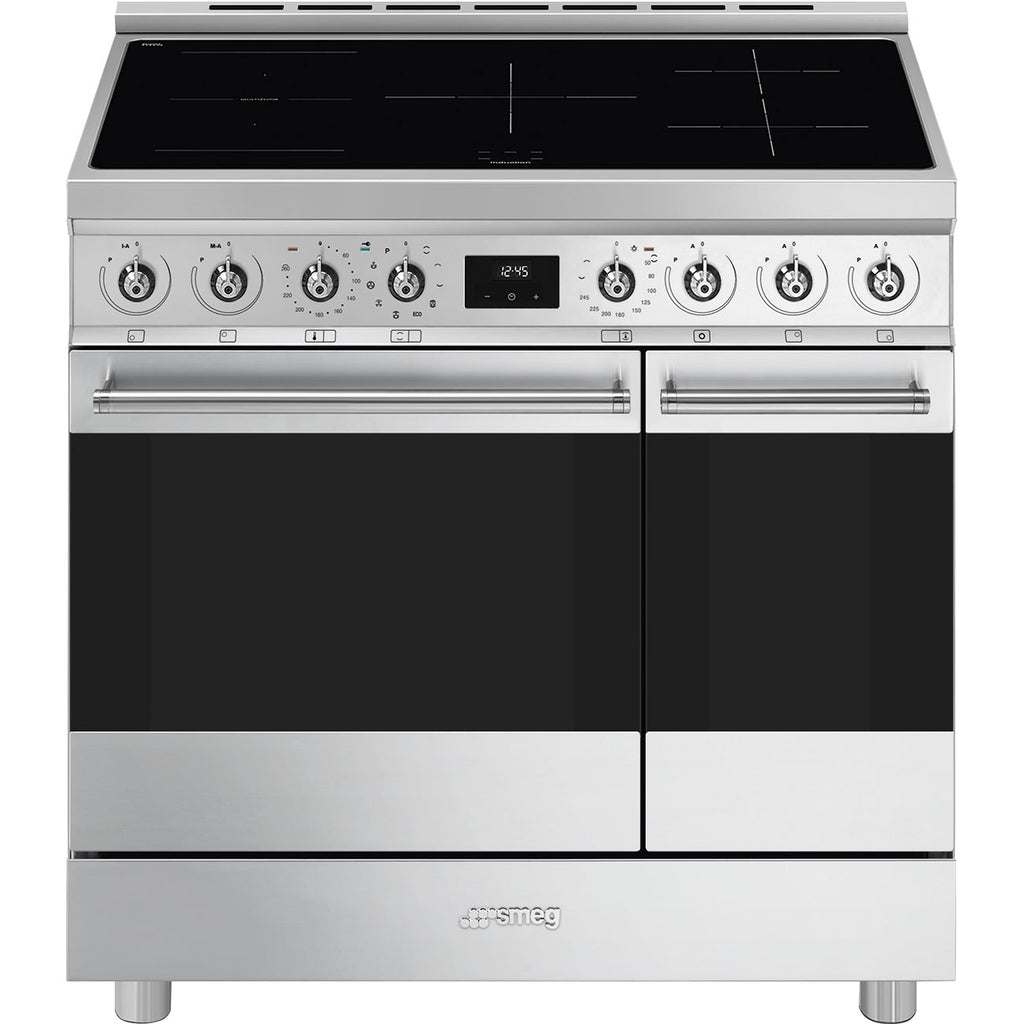 Cuisinière induction Smeg C92IPX2 90 cm inox — 2 fours, pyrolyse, 5 foyers Booster, Multizone, classe énergétique A