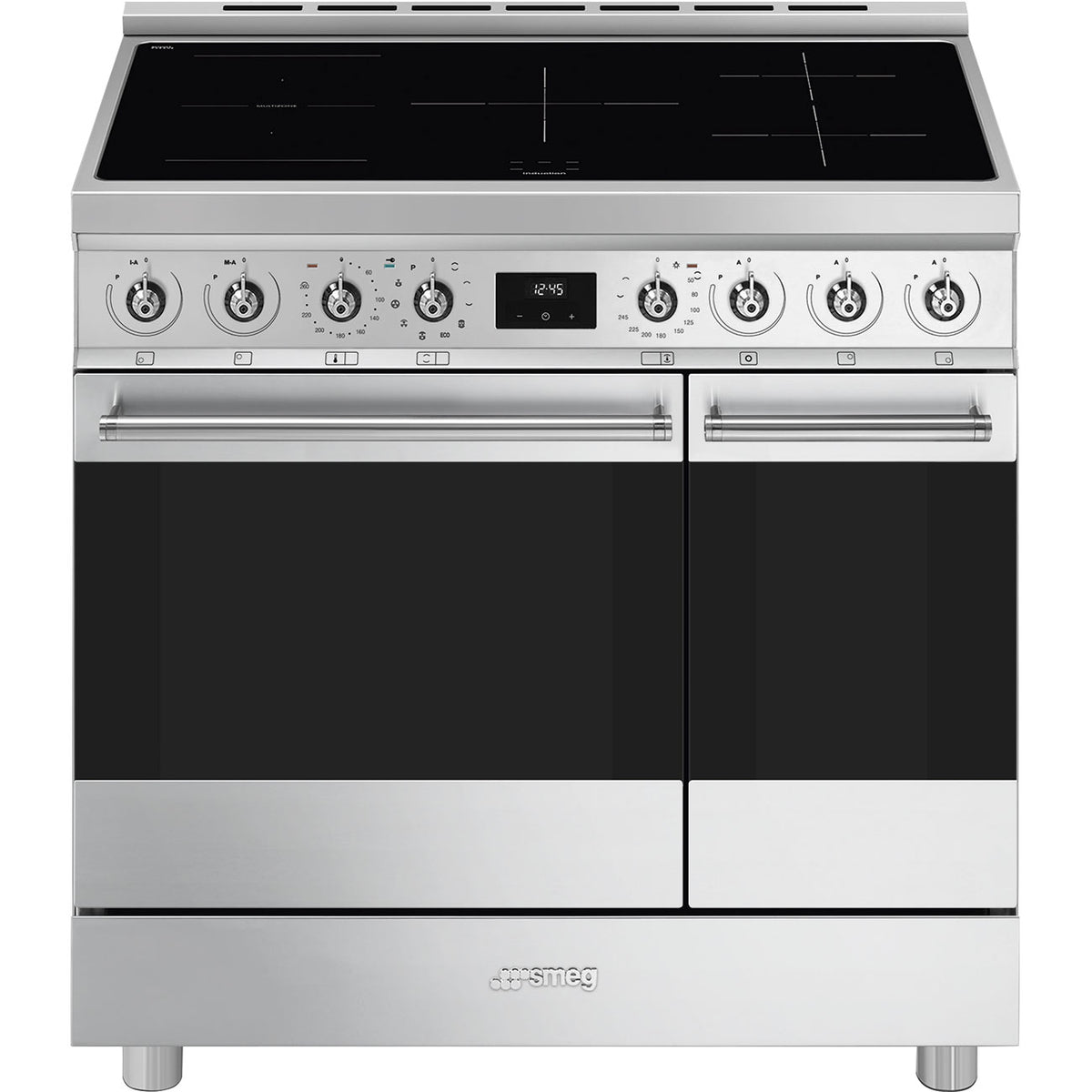 Cuisinière induction Smeg C92IPX2 90 cm inox — 2 fours, pyrolyse, 5 foyers Booster, Multizone, classe énergétique A