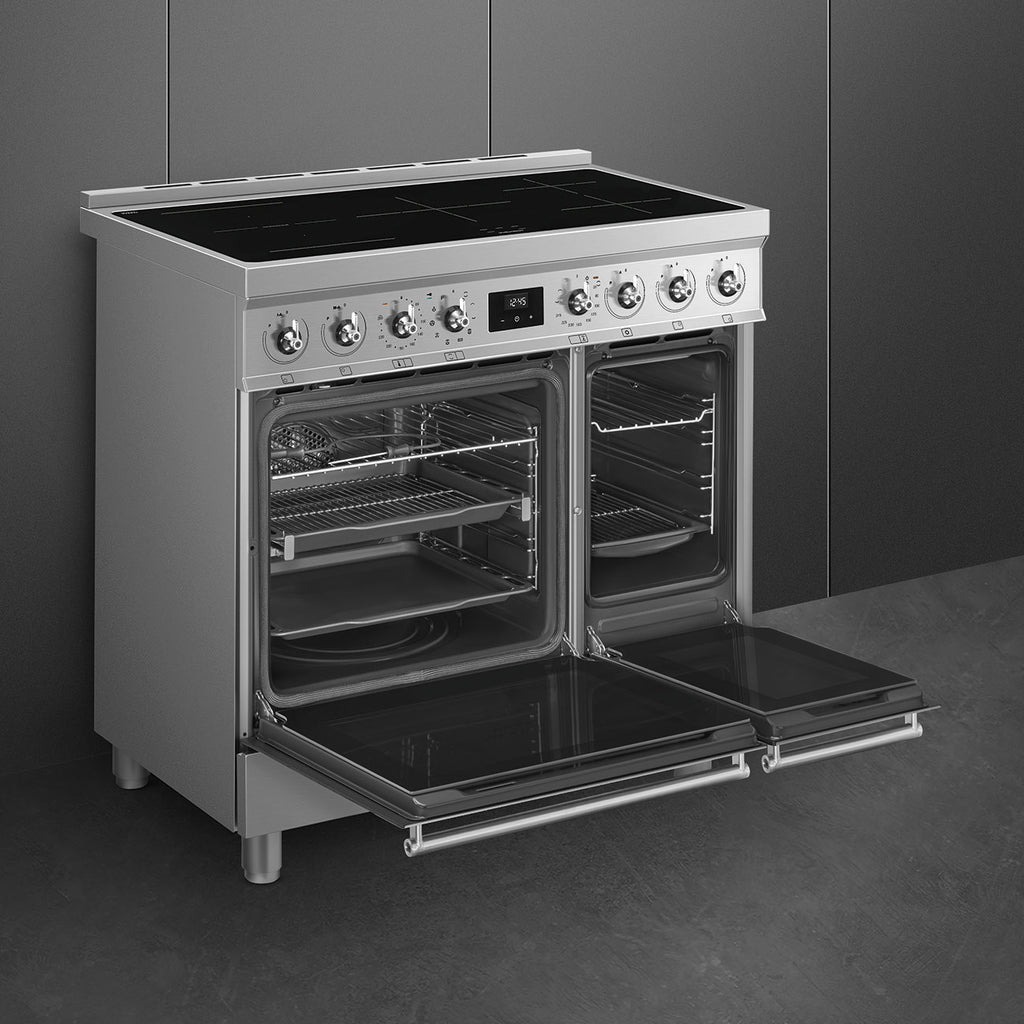 Cuisinière induction Smeg C92IPX2 90 cm inox — 2 fours, pyrolyse, 5 foyers Booster, Multizone, classe énergétique A