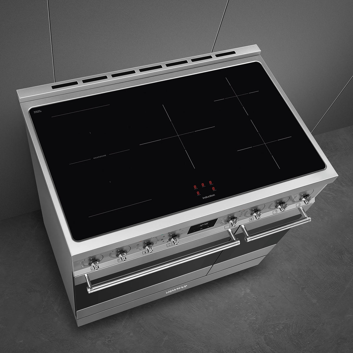 Cuisinière induction Smeg C92IPX2 90 cm inox — 2 fours, pyrolyse, 5 foyers Booster, Multizone, classe énergétique A