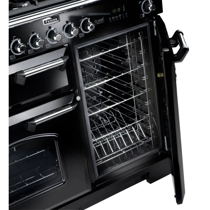Piano de cuisson mixte Falcon Classic Deluxe 90 CDL90DFBLC-EU noir brillant et chrome — 5 foyers gaz, 2 fours électriques et gril séparé