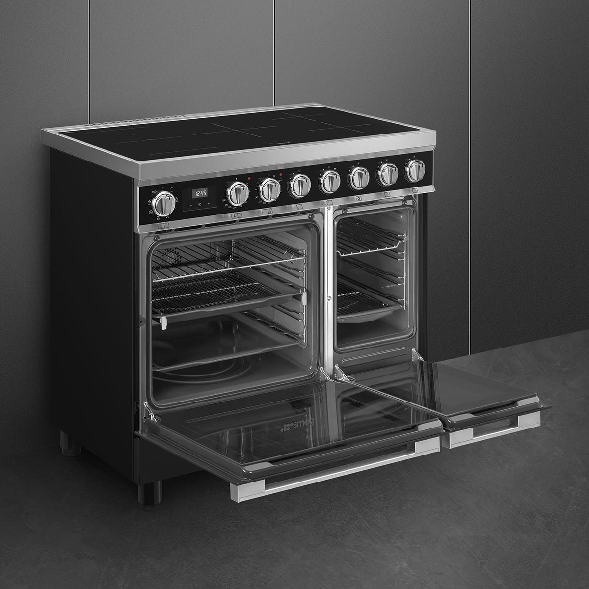 Piano de cuisson SMEG CPF92IMBL Portofino 90 cm – Induction – 2 fours électriques – Noir
