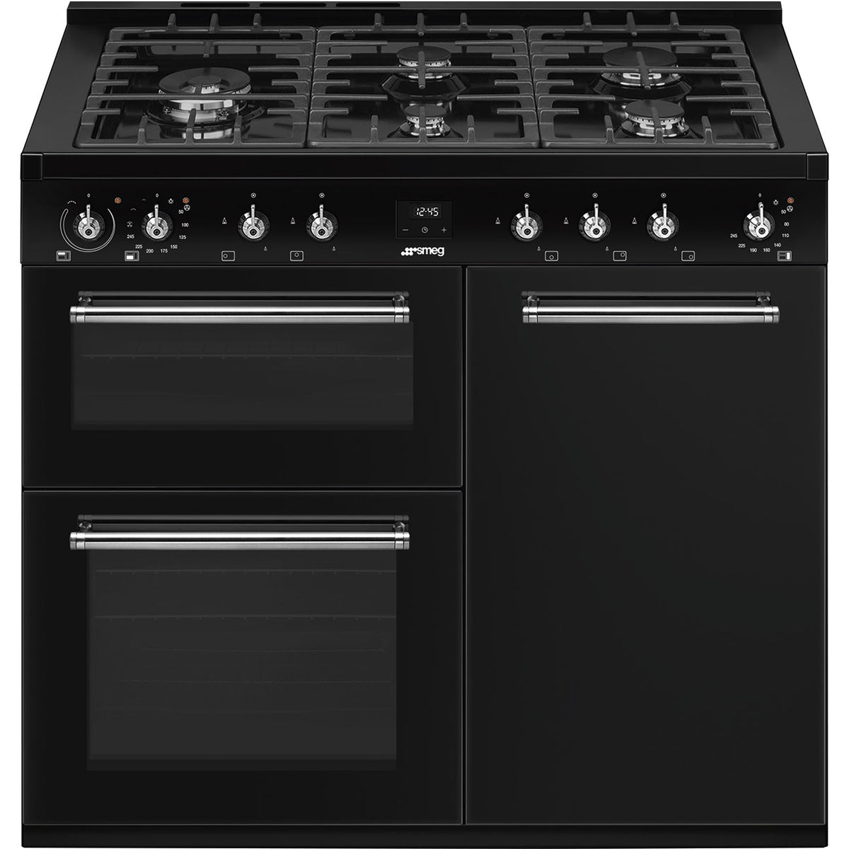 Piano de cuisson gaz SMEG CX103GMBL — 100 cm, 3 fours, finition noire Classica | Electro‑Choc