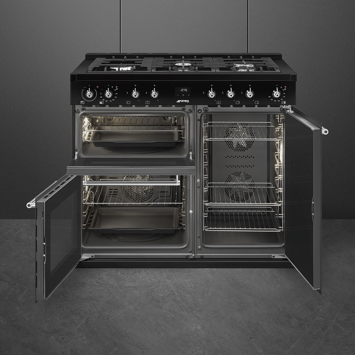 Piano de cuisson gaz SMEG CX103GMBL — 100 cm, 3 fours, finition noire Classica | Electro‑Choc