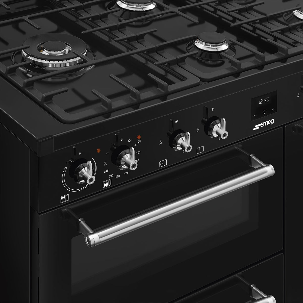 Piano de cuisson gaz SMEG CX103GMBL — 100 cm, 3 fours, finition noire Classica | Electro‑Choc