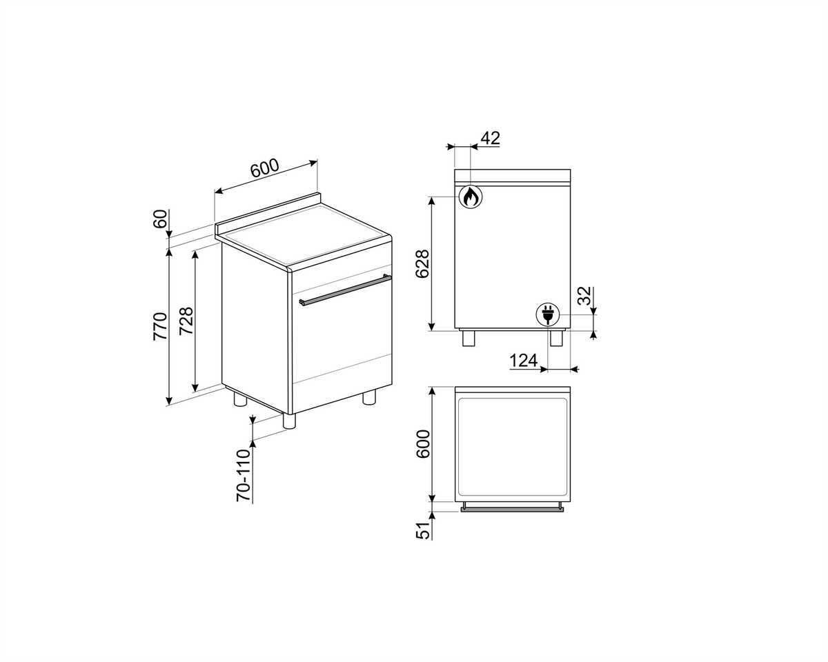 Cuisinière SMEG CX60GMX 60×60 (gaz + four électrique) Inox — 70 L, Vapor Clean, Classe A | Electro‑Choc