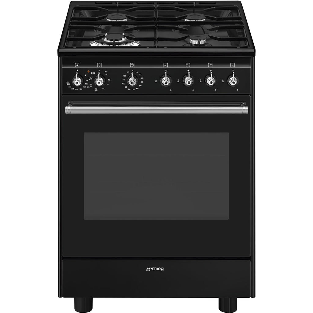 Centre de cuisson SMEG CX61GMBL 60×60 (gaz + four électrique) Noire — 70 L, Vapor Clean, Classe A | Electro‑Choc