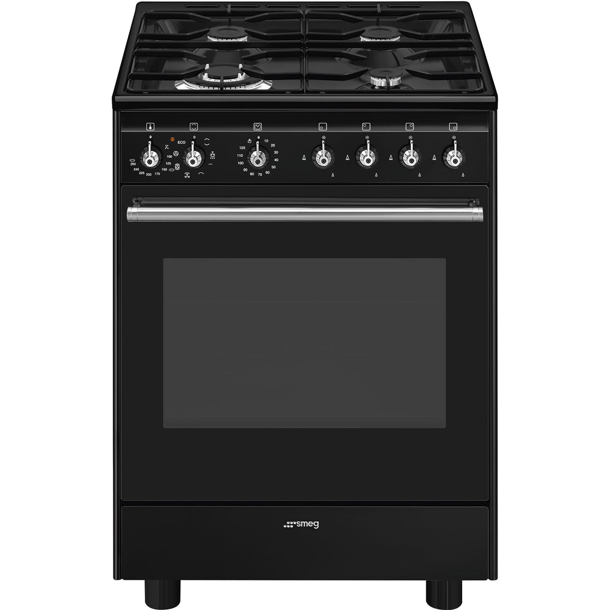Centre de cuisson SMEG CX61GMBL 60×60 (gaz + four électrique) Noire — 70 L, Vapor Clean, Classe A | Electro‑Choc