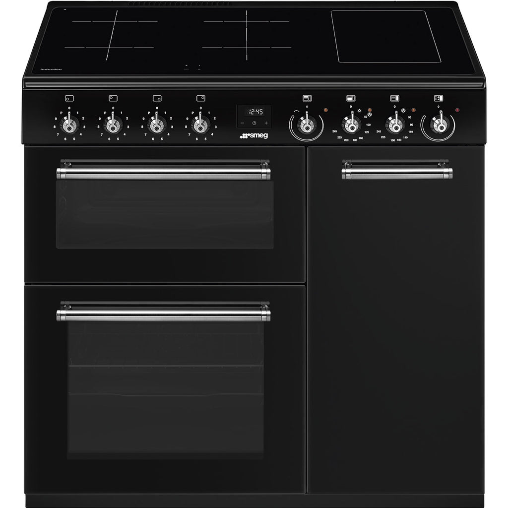 Piano de cuisson induction Smeg CX93IMBL noir brillant — 90 cm, 3 fours de 61, 62 et 35 L, 4 foyers et fonction Bridge