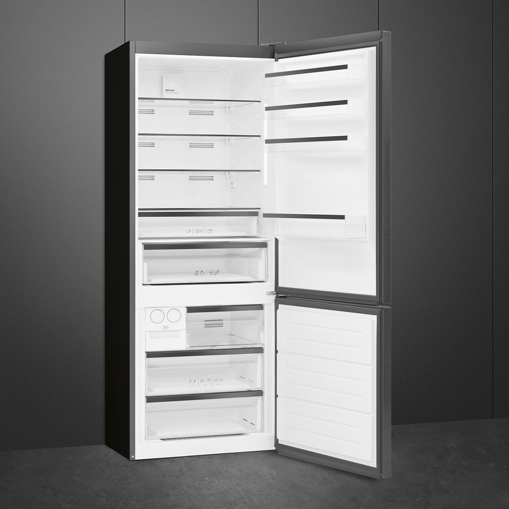 Réfrigérateur combiné Smeg FC48KDND Dark Grey Inox Look — 481 L, No Frost total, largeur 70 cm, Inverter et classe D