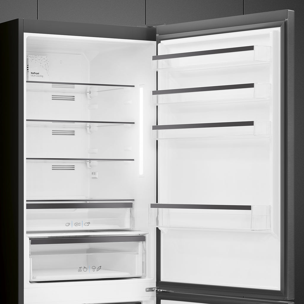 Réfrigérateur combiné Smeg FC48KDND Dark Grey Inox Look — 481 L, No Frost total, largeur 70 cm, Inverter et classe D