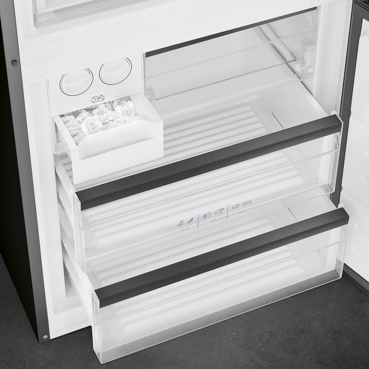 Réfrigérateur combiné Smeg FC48KDND Dark Grey Inox Look — 481 L, No Frost total, largeur 70 cm, Inverter et classe D