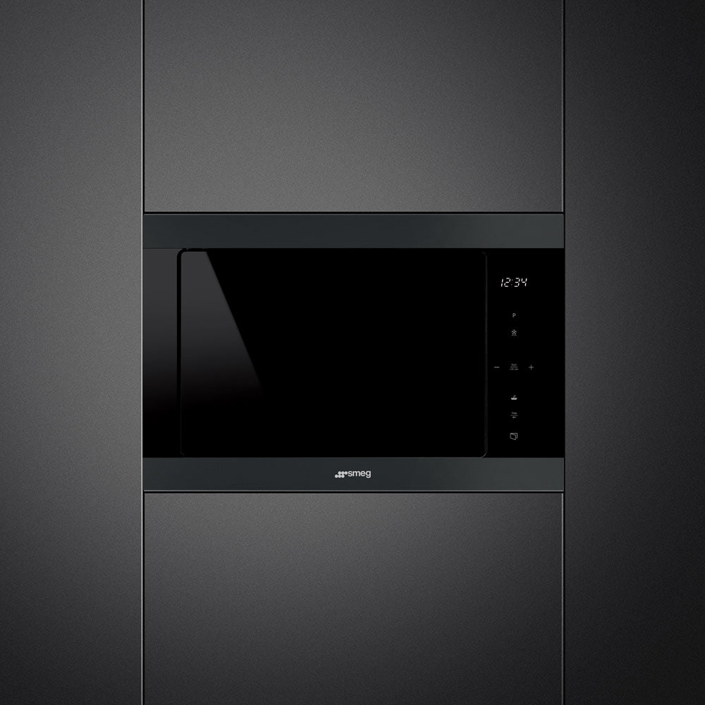Micro‑ondes encastrable SMEG FMI325N Classica — 25 L — 900 W — Gril 1000 W — Programmes auto — Pizza — Verre Noir Eclipse