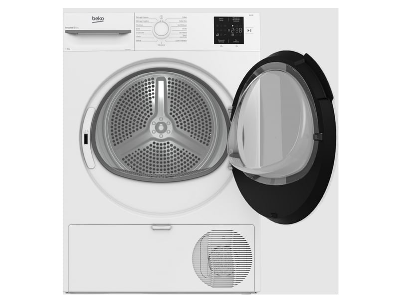 Sèche-linge BEKO D3H19E01W — 9 kg, pompe à chaleur, classe E, Eco Sense, 15 programmes, fin différée 24h, double filtre | Electro‑Choc