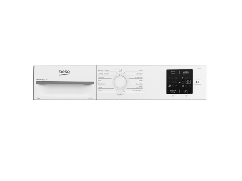 Sèche-linge BEKO D3H19E01W — 9 kg, pompe à chaleur, classe E, Eco Sense, 15 programmes, fin différée 24h, double filtre | Electro‑Choc