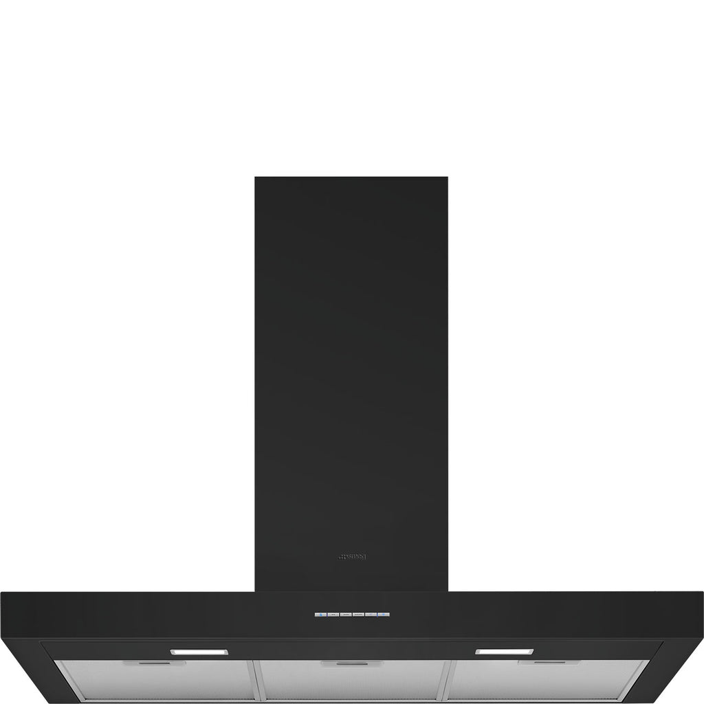 Hotte décorative murale Smeg KBT900NE noir mat — 90 cm, classe A, 3 vitesses et aspiration intensive jusqu’à 686 m³/h
