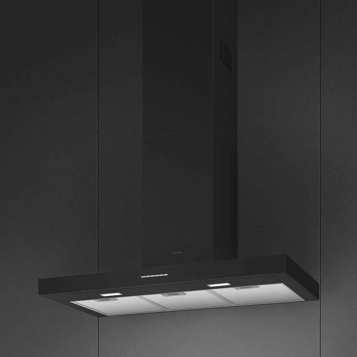 Hotte décorative murale Smeg KBT900NE noir mat — 90 cm, classe A, 3 vitesses et aspiration intensive jusqu’à 686 m³/h