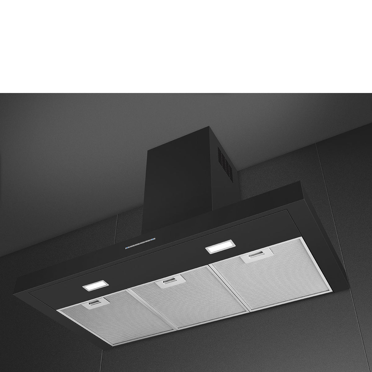 Hotte décorative murale Smeg KBT900NE noir mat — 90 cm, classe A, 3 vitesses et aspiration intensive jusqu’à 686 m³/h
