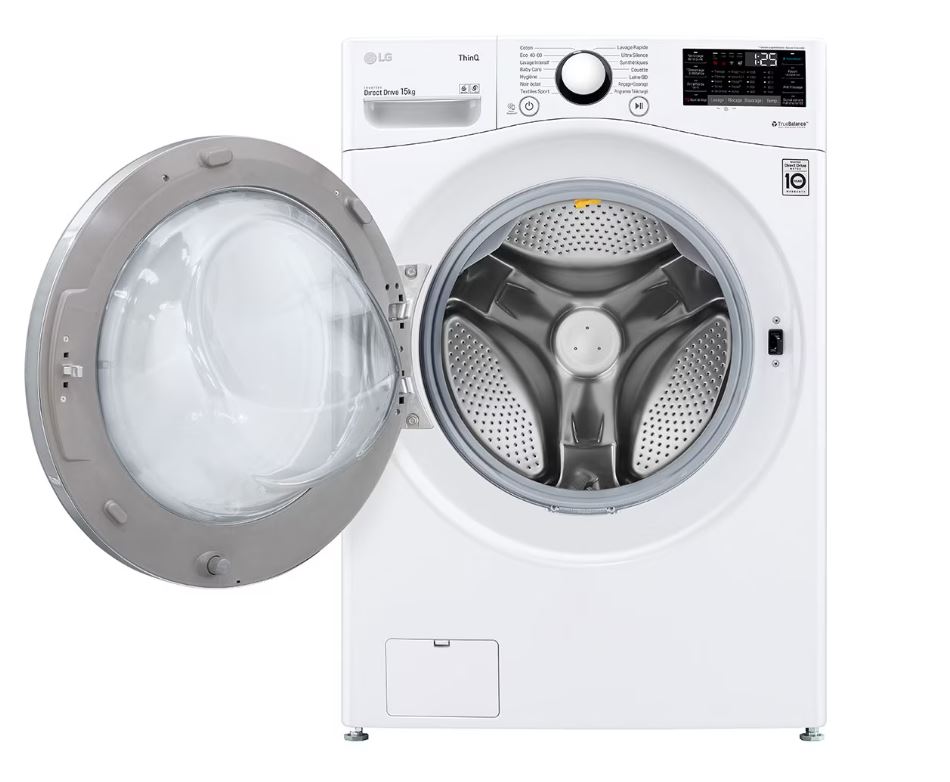 Lave-linge hublot grande capacité LG F51P12WH — 15 kg, tambour 127 L, TurboWash 39 min, Wi-Fi et classe E