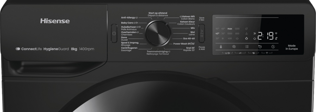 Wasmachine HISENSE WF3V843BB - 8kg - 1400 tpm - Smart - Zwart