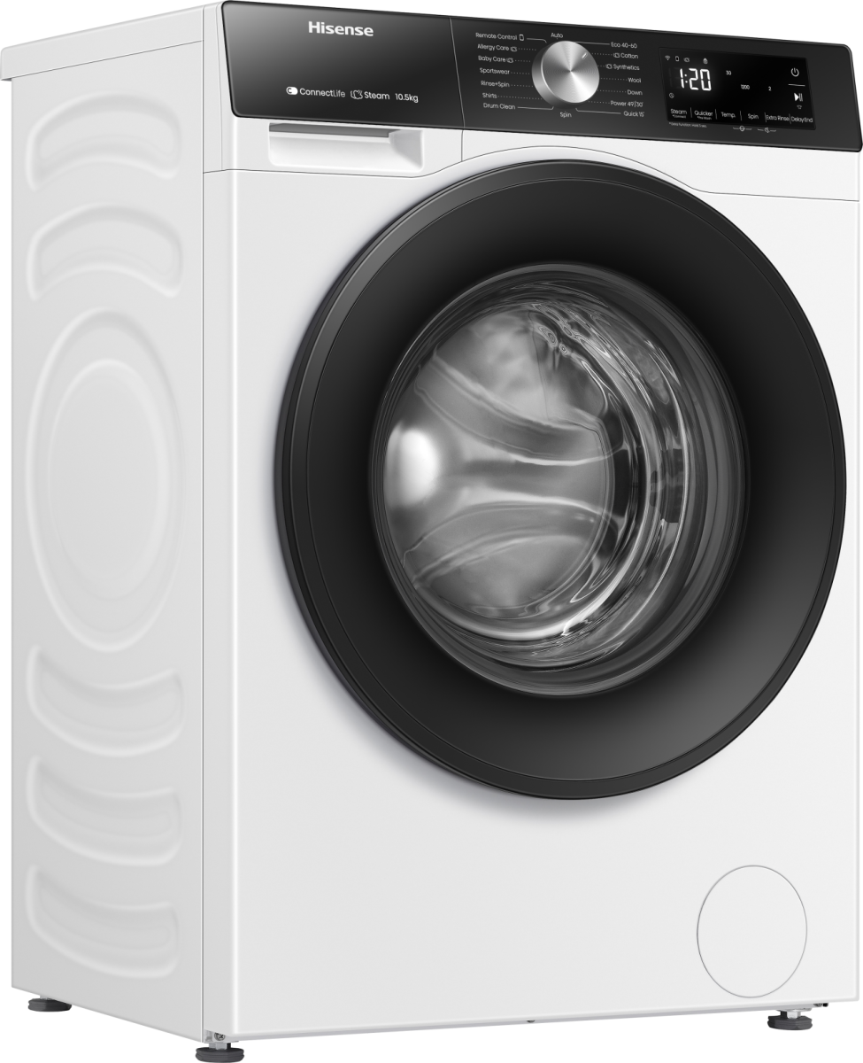 Lave-linge HISENSE WF3S1043BW3 — 10,5 kg, 1400 tr/min, Classe A-20%, Moteur Inverter, WiFi ConnectLife