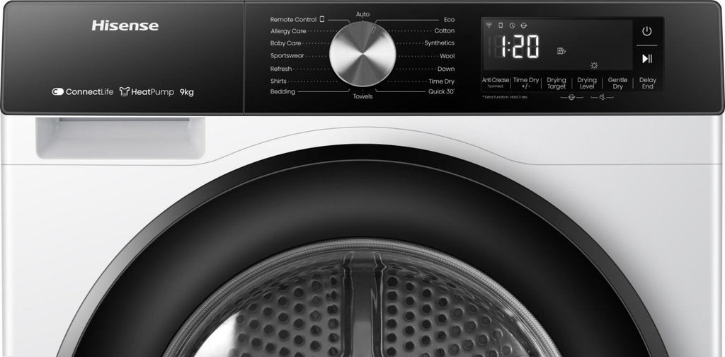 Warmtepompdroger HISENSE DH3S902BW3 — 9 kg, Energieklasse C, Inverter Motor, WiFi ConnectLife