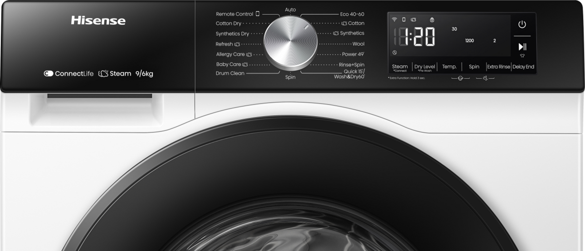 Lave-linge séchant HISENSE WD3S9043BW3 — 9 kg / 6 kg, 1400 tr/min, Lave & Sèche 60', Classe A, WiFi ConnectLife